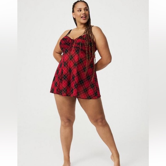 Torrid Red Plaid mesh Babydoll lingerie or sleep attire - Picture 6 of 7